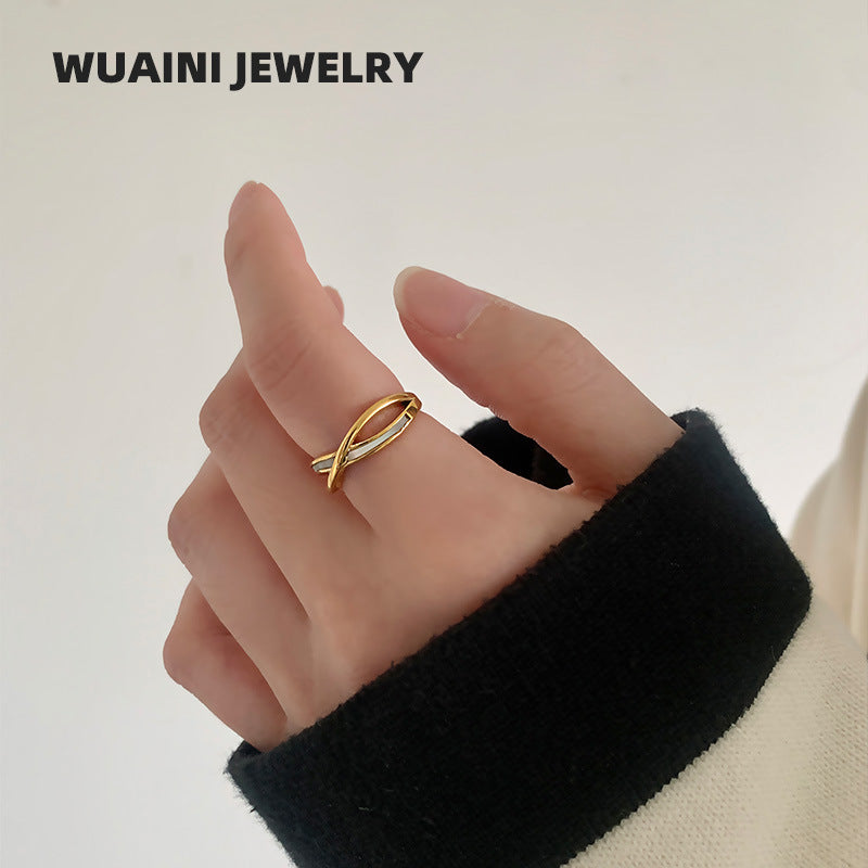 Geometric Women's Titanium Steel Ring With 18K Real Gold Plated Electroplated Finish And Shell Inlay