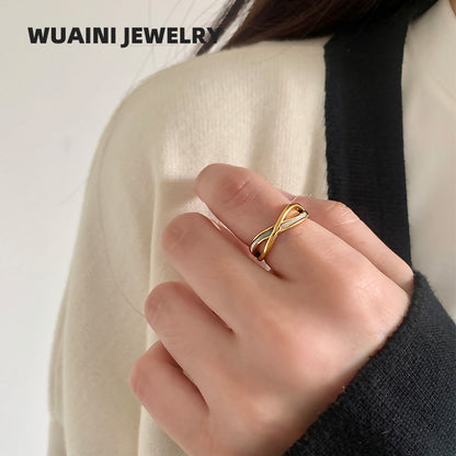 Geometric Women's Titanium Steel Ring With 18K Real Gold Plated Electroplated Finish And Shell Inlay