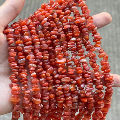 Irregular Natural Stone Beads With Polished Finish, Diameter 5mm, Available In Red For Jewelry Making