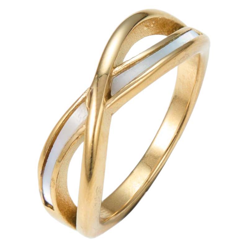 Geometric Women's Titanium Steel Ring With 18K Real Gold Plated Electroplated Finish And Shell Inlay