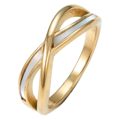 Geometric Women's Titanium Steel Ring With 18K Real Gold Plated Electroplated Finish And Shell Inlay