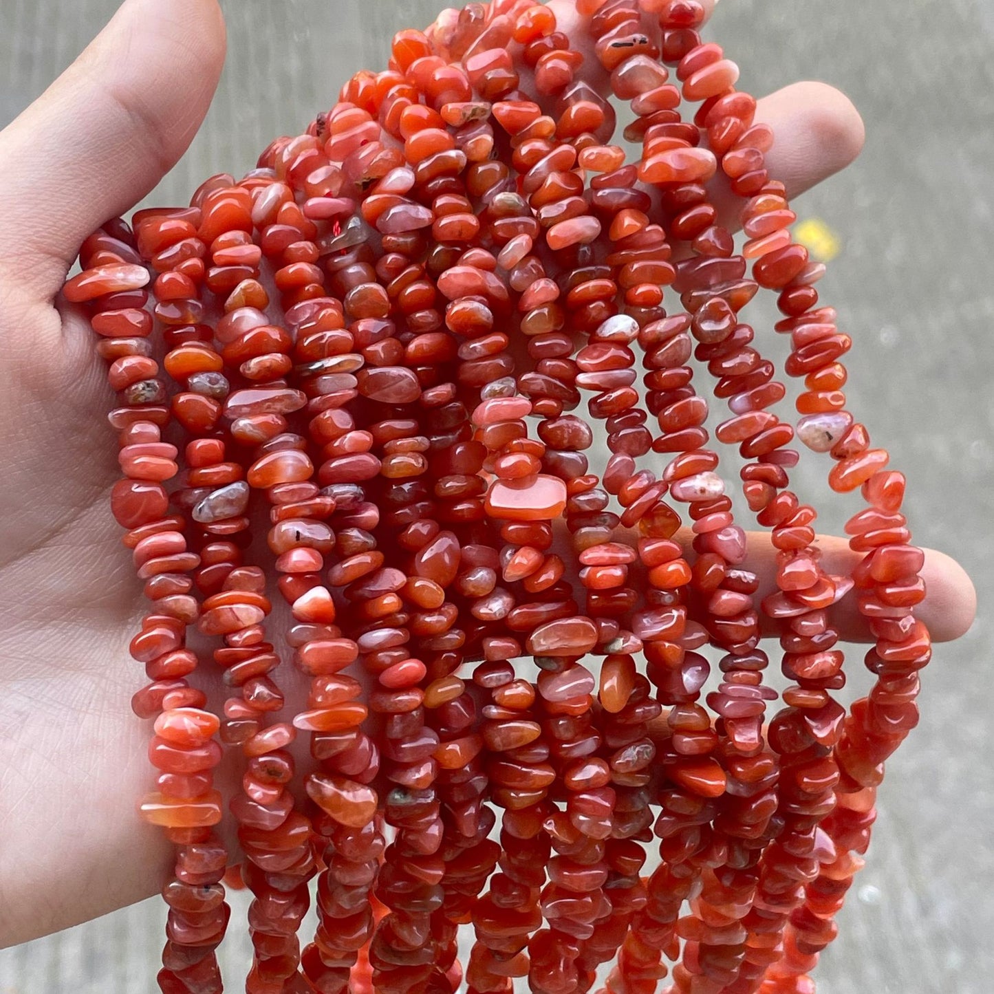 Irregular Natural Stone Beads With Polished Finish, Diameter 5mm, Available In Red For Jewelry Making