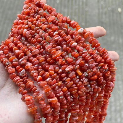 Irregular Natural Stone Beads With Polished Finish, Diameter 5mm, Available In Red For Jewelry Making