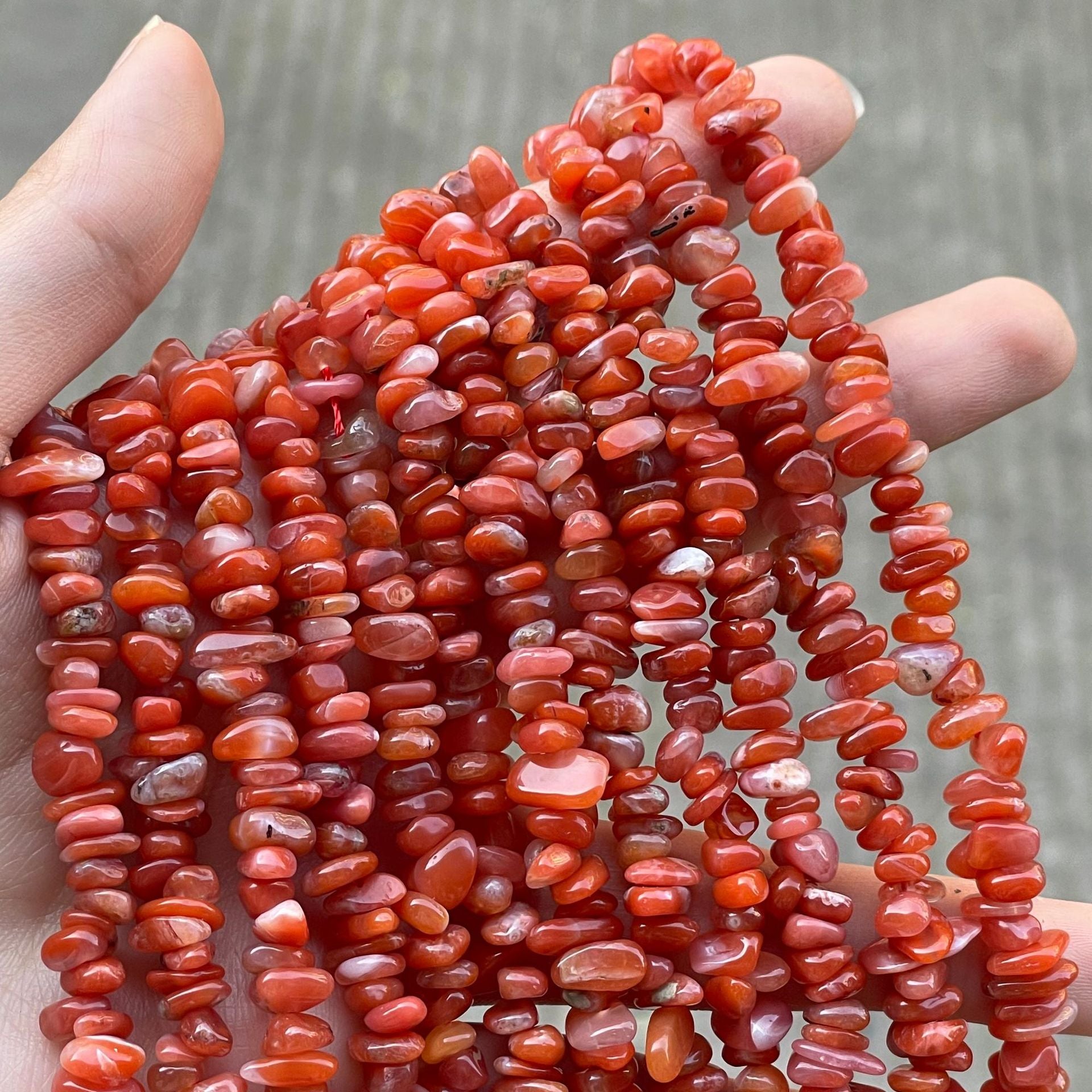 Irregular Natural Stone Beads With Polished Finish, Diameter 5mm, Available In Red For Jewelry Making