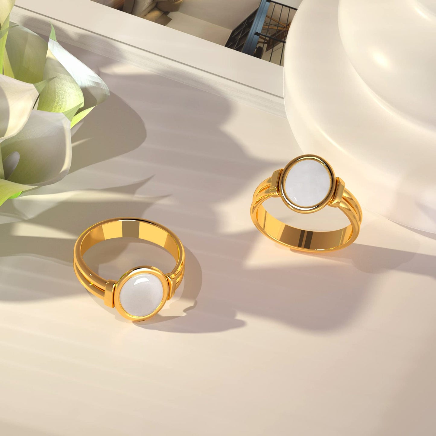 Oval Band Ring For Women In Titanium Steel With 18K Real Gold Plating And Mother-of-Pearl Shell Inlay