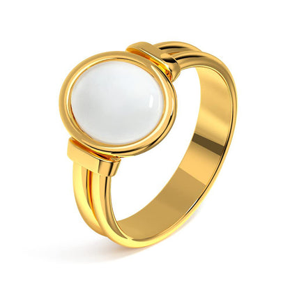 Oval Band Ring For Women In Titanium Steel With 18K Real Gold Plating And Mother-of-Pearl Shell Inlay