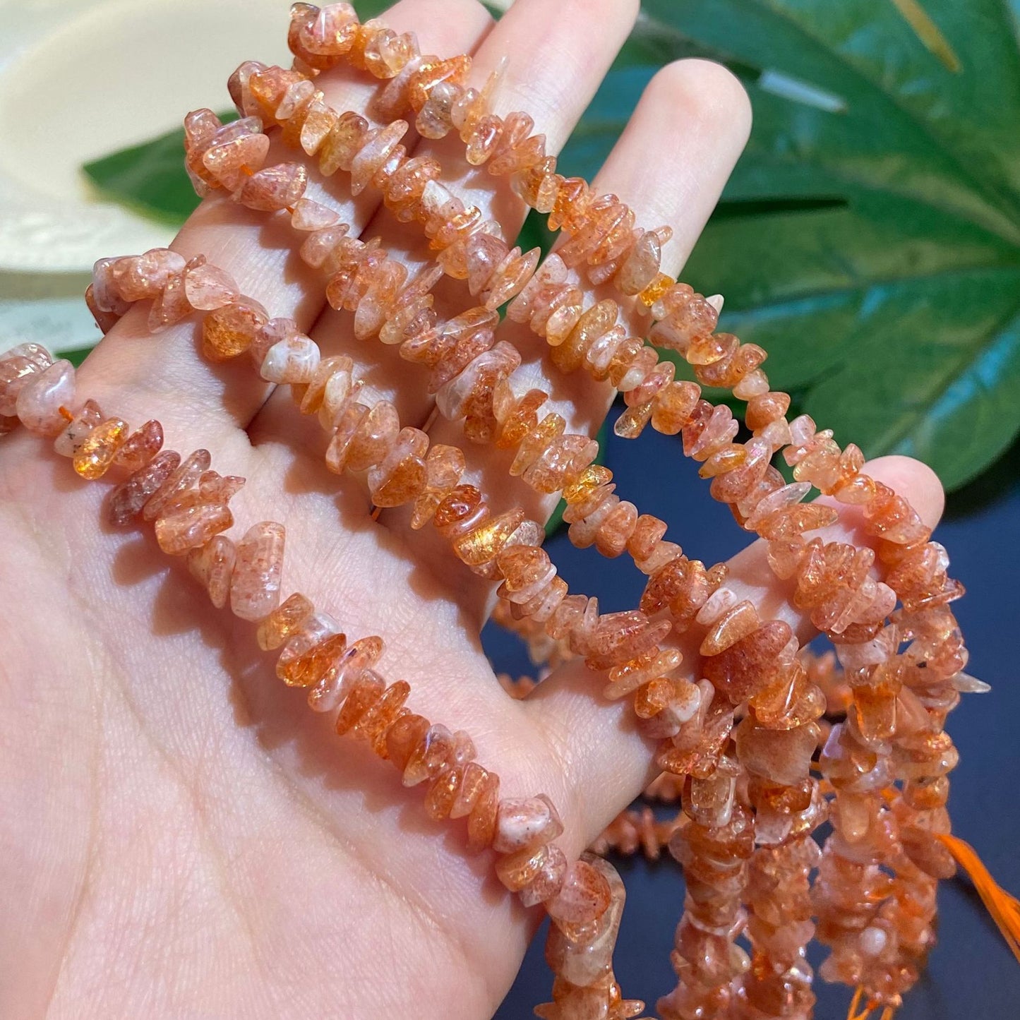 Natural Stone Beads With 5mm Diameter Featuring Polished Sunstone Inlay In Gold Baroque Style