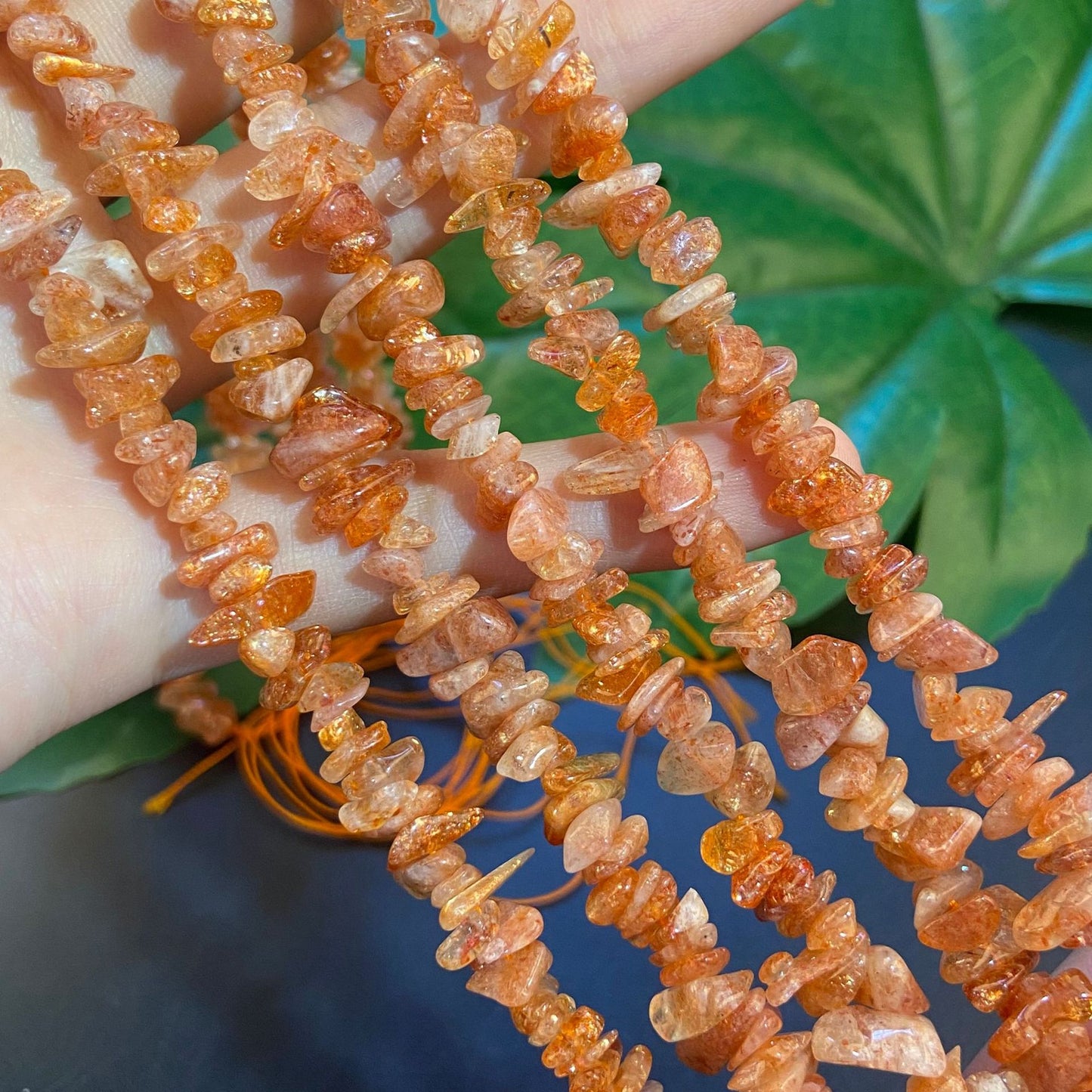 Natural Stone Beads With 5mm Diameter Featuring Polished Sunstone Inlay In Gold Baroque Style