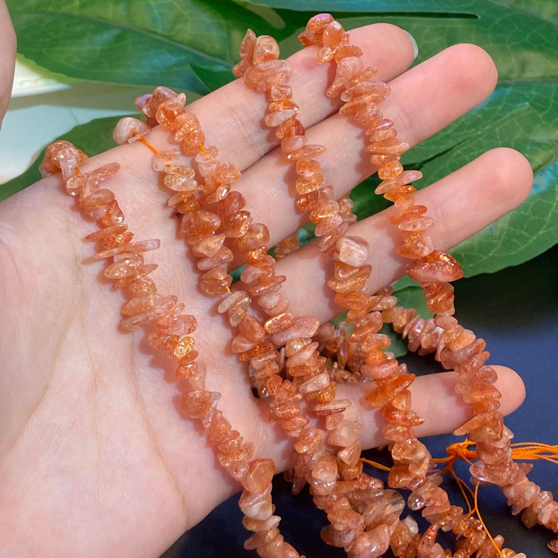 Natural Stone Beads With 5mm Diameter Featuring Polished Sunstone Inlay In Gold Baroque Style