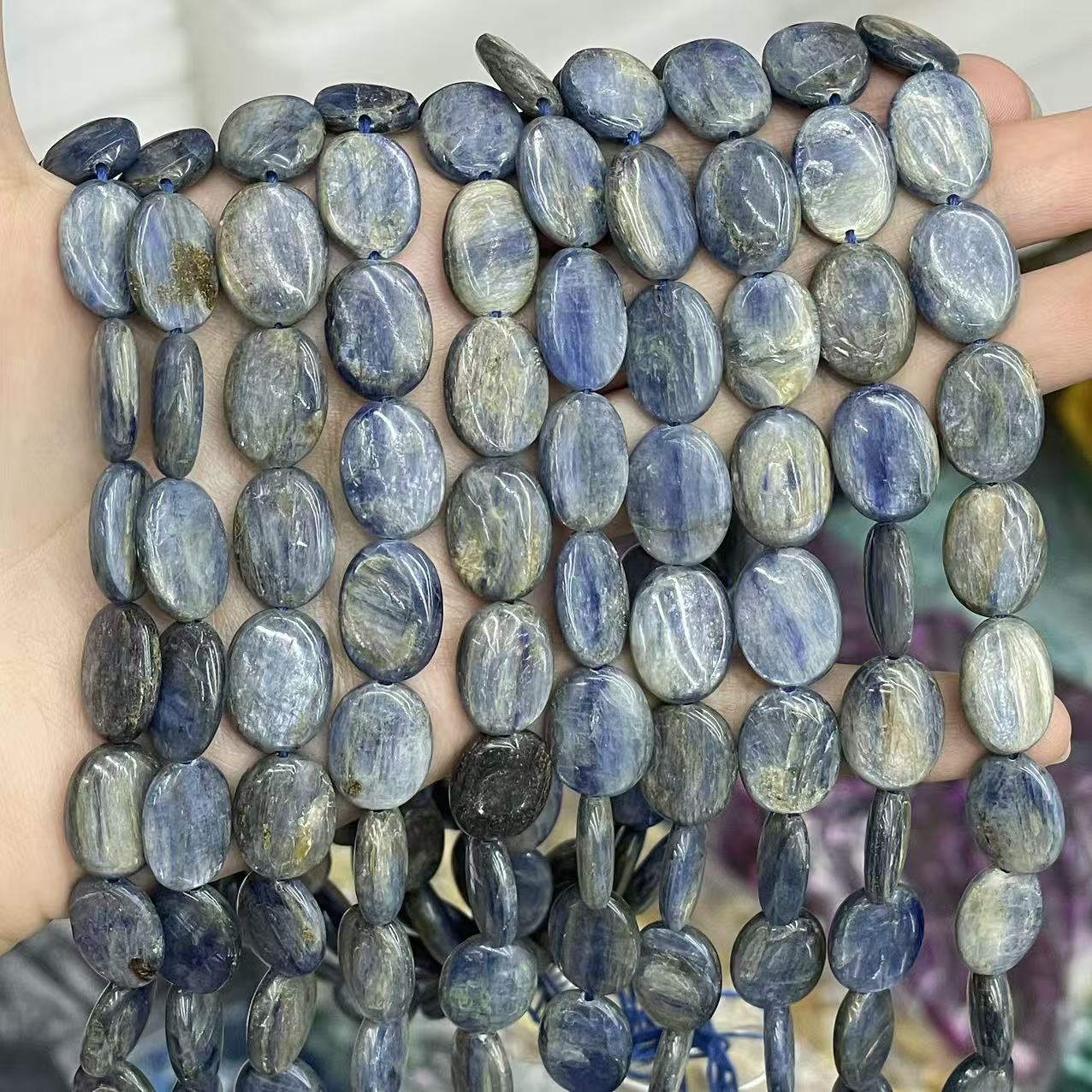 Oval Smooth Natural Stone Beads For Jewelry Making, Polished Blue Natural Beads
