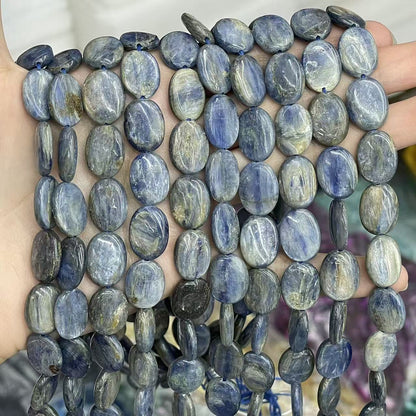 Oval Smooth Natural Stone Beads For Jewelry Making, Polished Blue Natural Beads