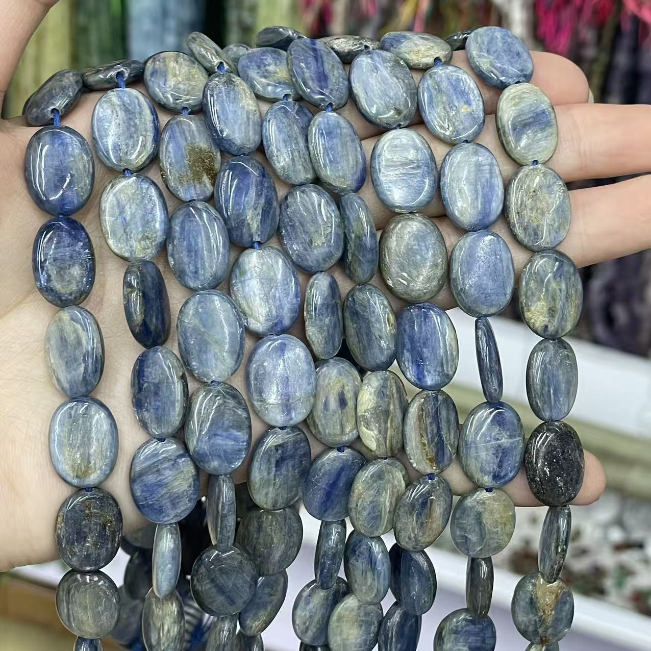 Oval Smooth Natural Stone Beads For Jewelry Making, Polished Blue Natural Beads