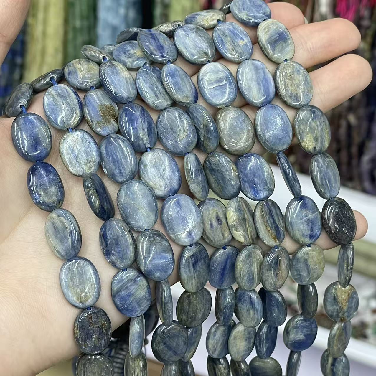 Oval Smooth Natural Stone Beads For Jewelry Making, Polished Blue Natural Beads