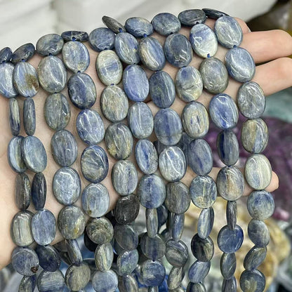 Oval Smooth Natural Stone Beads For Jewelry Making, Polished Blue Natural Beads