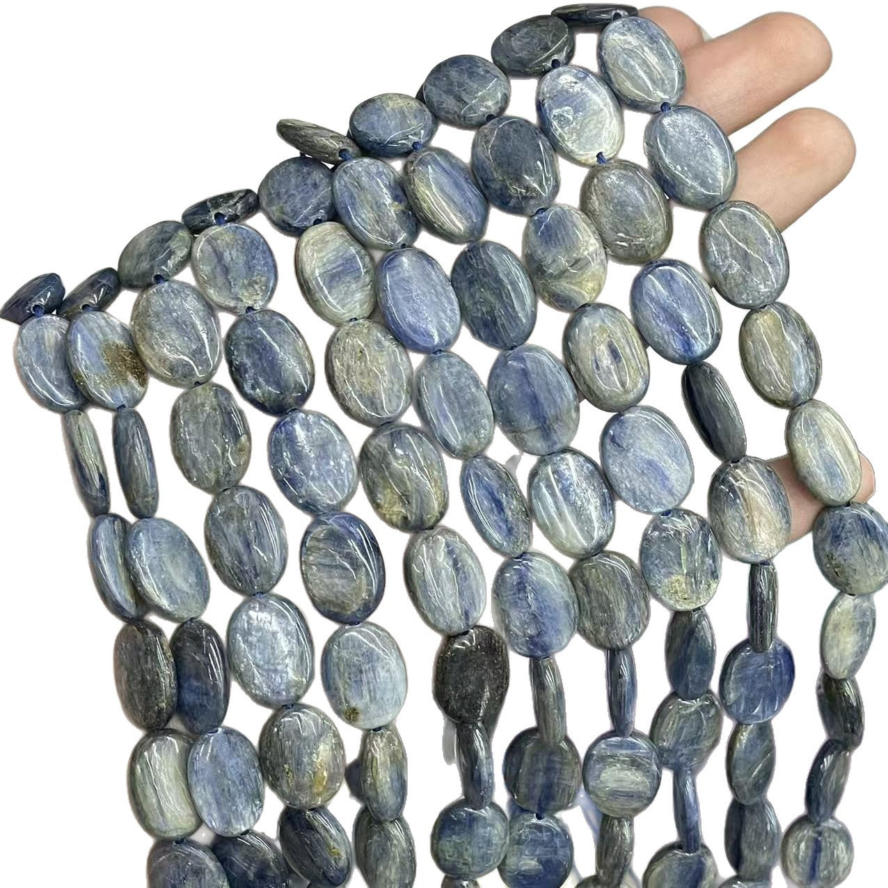 Oval Smooth Natural Stone Beads For Jewelry Making, Polished Blue Natural Beads