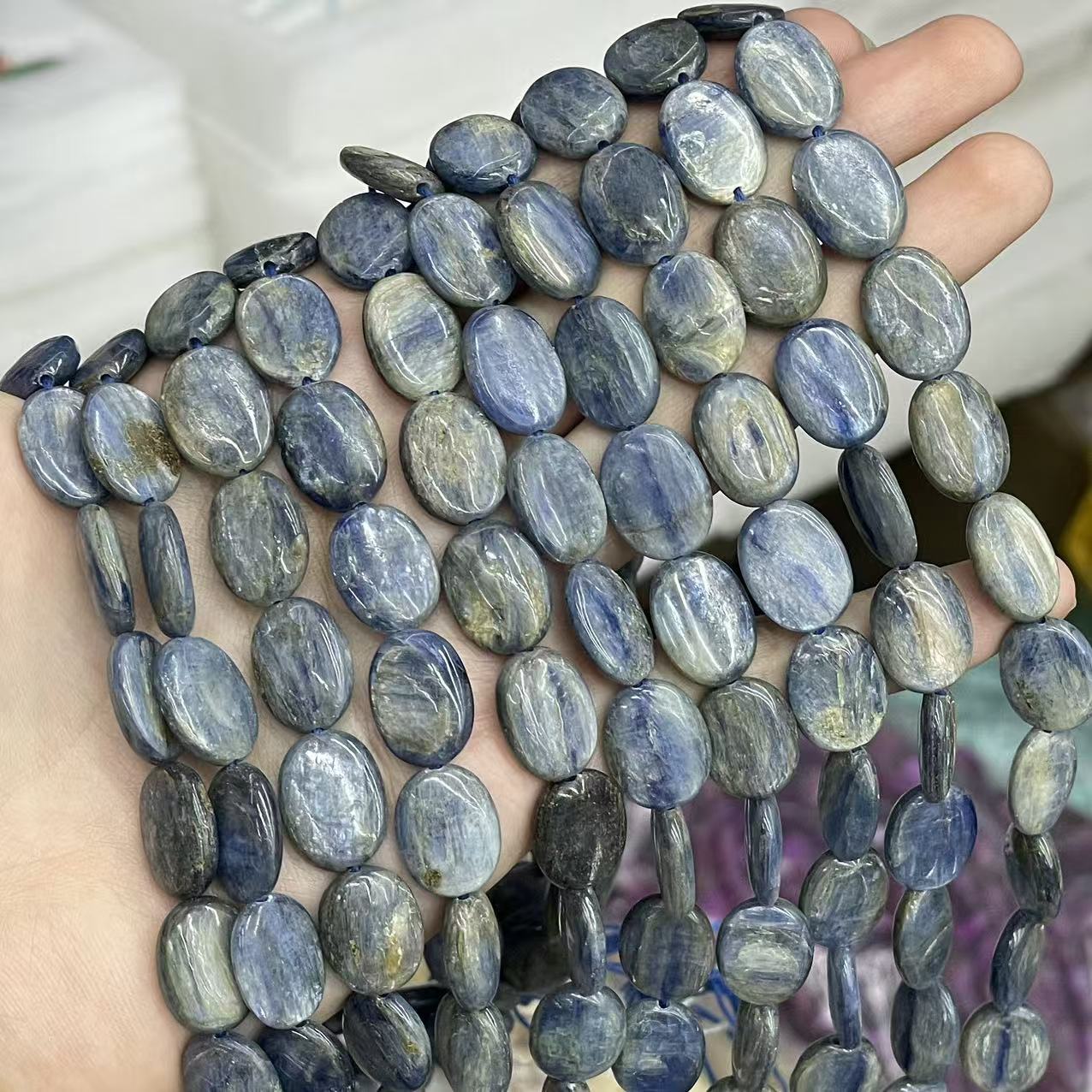 Oval Smooth Natural Stone Beads For Jewelry Making, Polished Blue Natural Beads
