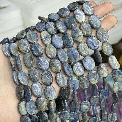 Oval Smooth Natural Stone Beads For Jewelry Making, Polished Blue Natural Beads