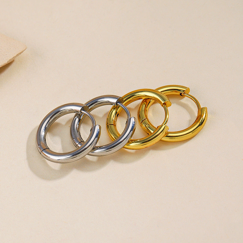 Basic Round Gold Earrings For Women With Electroplated Finish And Titanium Steel Ear Pins