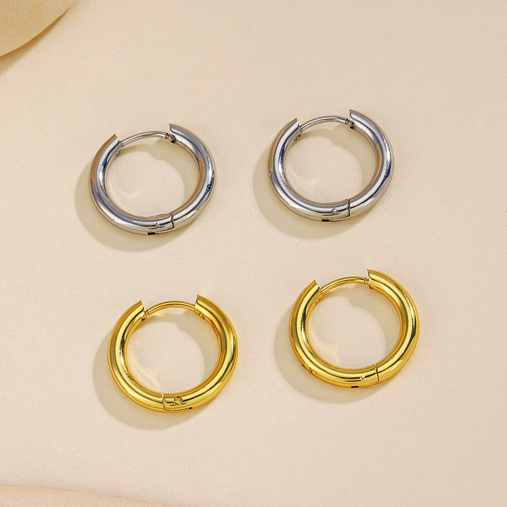 Basic Round Gold Earrings For Women With Electroplated Finish And Titanium Steel Ear Pins