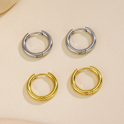 Basic Round Gold Earrings For Women With Electroplated Finish And Titanium Steel Ear Pins