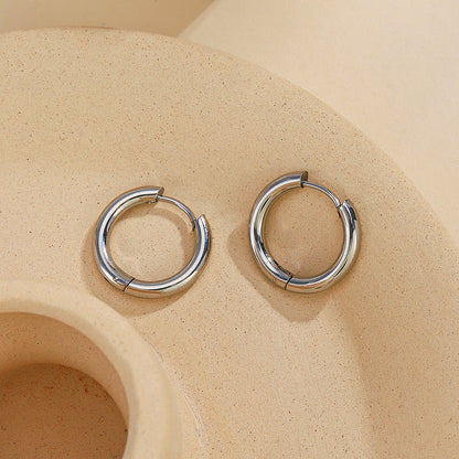Basic Round Gold Earrings For Women With Electroplated Finish And Titanium Steel Ear Pins