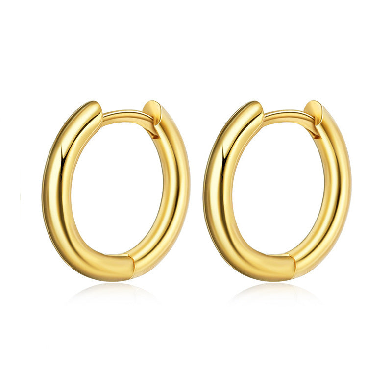 Basic Round Gold Earrings For Women With Electroplated Finish And Titanium Steel Ear Pins