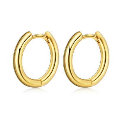 Basic Round Gold Earrings For Women With Electroplated Finish And Titanium Steel Ear Pins