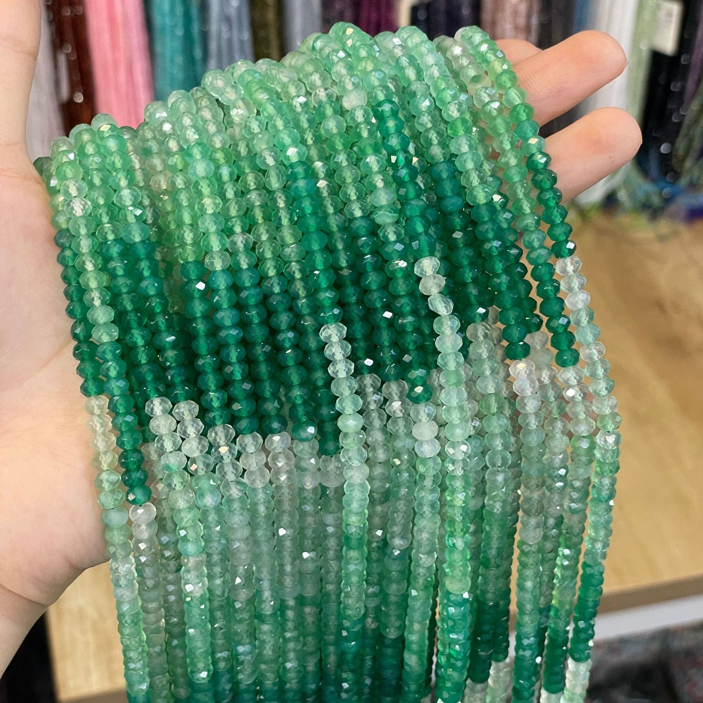 Ombre Agate Beads With Polished Finish, Diameter 3mm And Hole Size 6~9.9mm For Jewelry Making