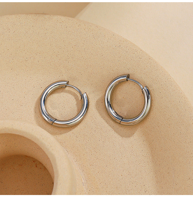 Basic Round Gold Earrings For Women With Electroplated Finish And Titanium Steel Ear Pins