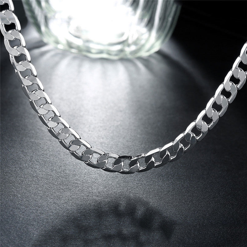 Men's Geometric Cuban Link Chain Necklace In Silver Plated Copper With Cuban Link Chain Curb Chain