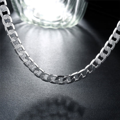 Men's Geometric Cuban Link Chain Necklace In Silver Plated Copper With Cuban Link Chain Curb Chain