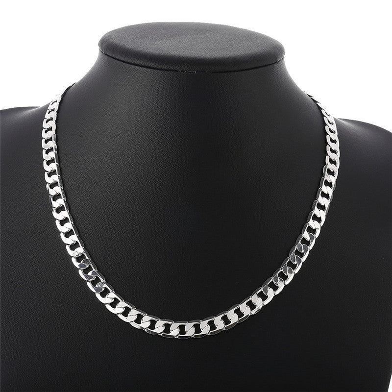 Men's Geometric Cuban Link Chain Necklace In Silver Plated Copper With Cuban Link Chain Curb Chain