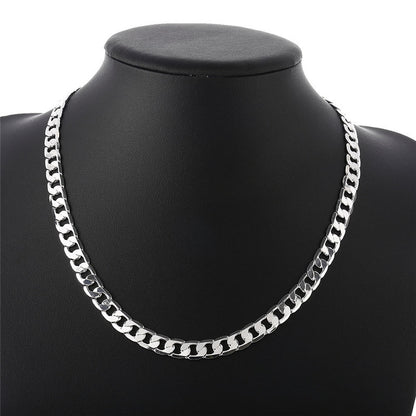 Men's Geometric Cuban Link Chain Necklace In Silver Plated Copper With Cuban Link Chain Curb Chain