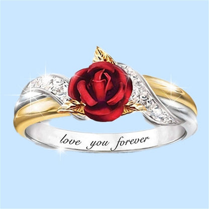 Retro Rose Ring For Women In Multicolor Alloy With Rhinestones Featuring Electroplated Finish