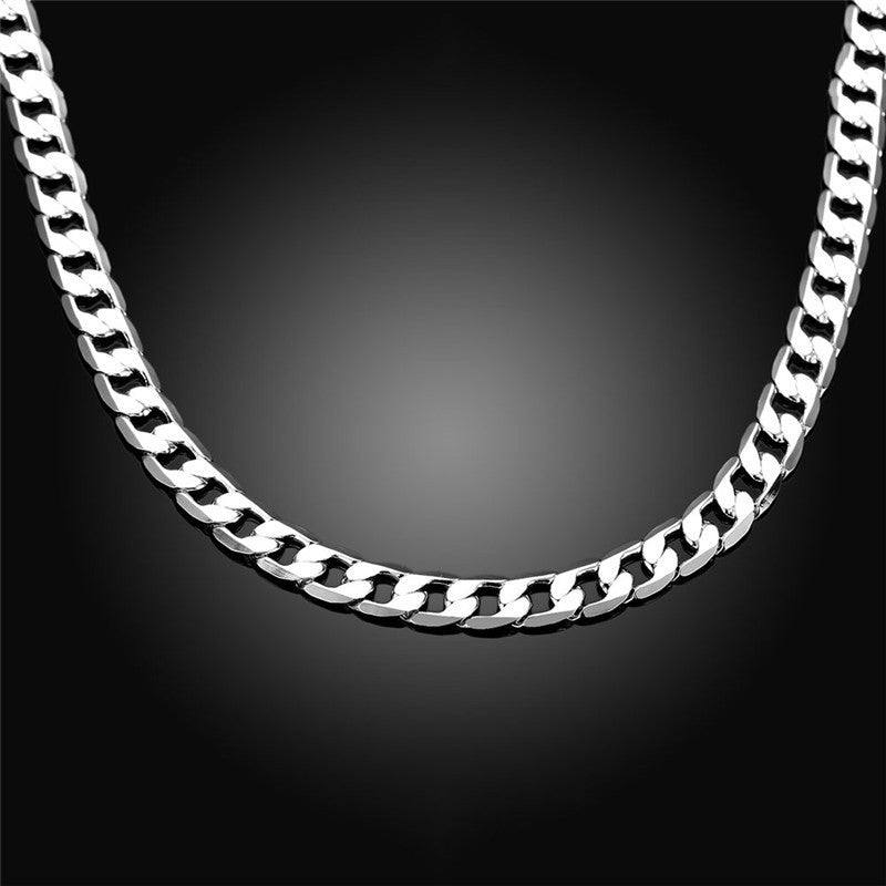 Men's Geometric Cuban Link Chain Necklace In Silver Plated Copper With Cuban Link Chain Curb Chain