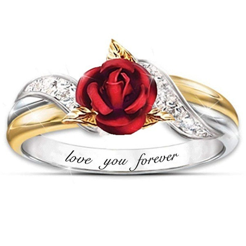 Retro Rose Ring For Women In Multicolor Alloy With Rhinestones Featuring Electroplated Finish