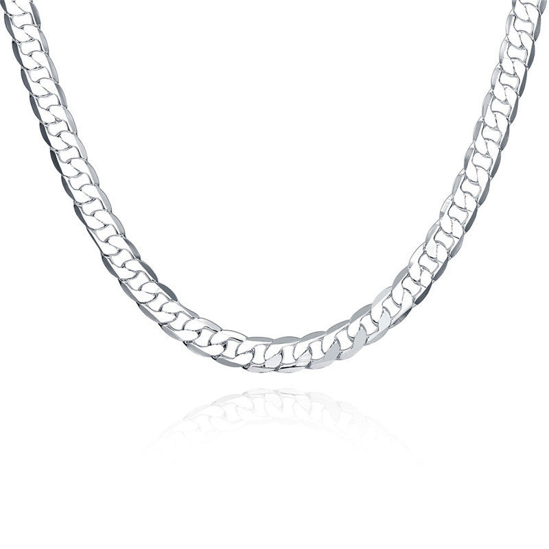 Men's Geometric Cuban Link Chain Necklace In Silver Plated Copper With Cuban Link Chain Curb Chain