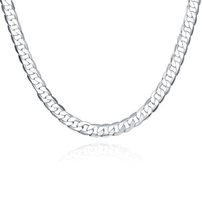 Men's Geometric Cuban Link Chain Necklace In Silver Plated Copper With Cuban Link Chain Curb Chain