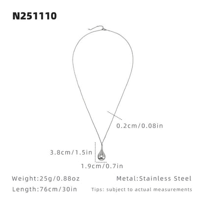 Water Droplets Sweater Chain Necklace For Women In Gold Featuring Titanium Steel Pendant And Cable Chain