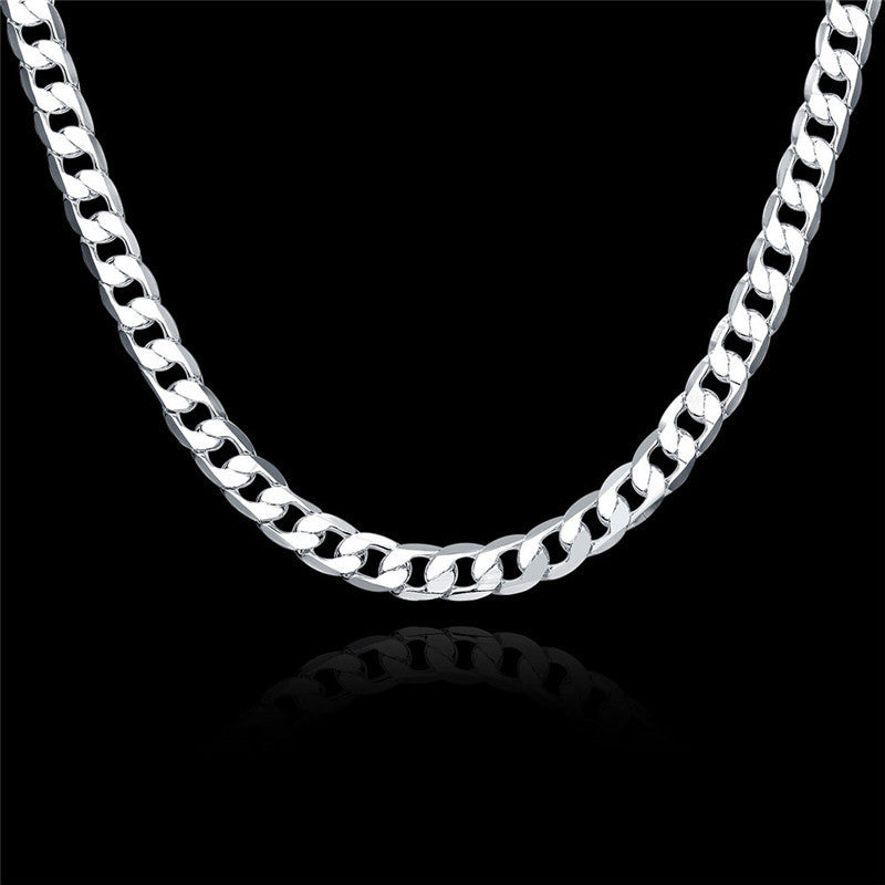 Men's Geometric Cuban Link Chain Necklace In Silver Plated Copper With Cuban Link Chain Curb Chain