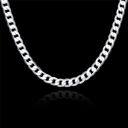 Men's Geometric Cuban Link Chain Necklace In Silver Plated Copper With Cuban Link Chain Curb Chain