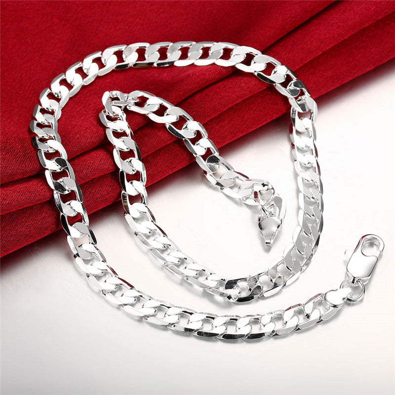 Men's Geometric Cuban Link Chain Necklace In Silver Plated Copper With Cuban Link Chain Curb Chain