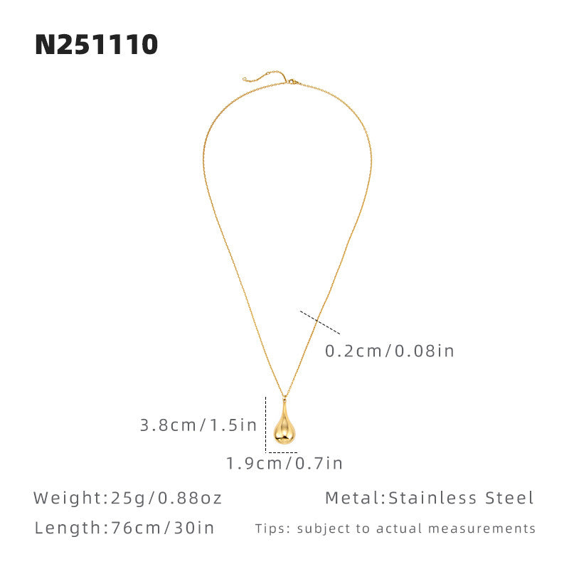 Water Droplets Sweater Chain Necklace For Women In Gold Featuring Titanium Steel Pendant And Cable Chain