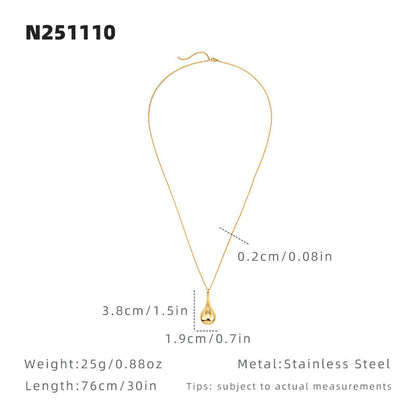 Water Droplets Sweater Chain Necklace For Women In Gold Featuring Titanium Steel Pendant And Cable Chain