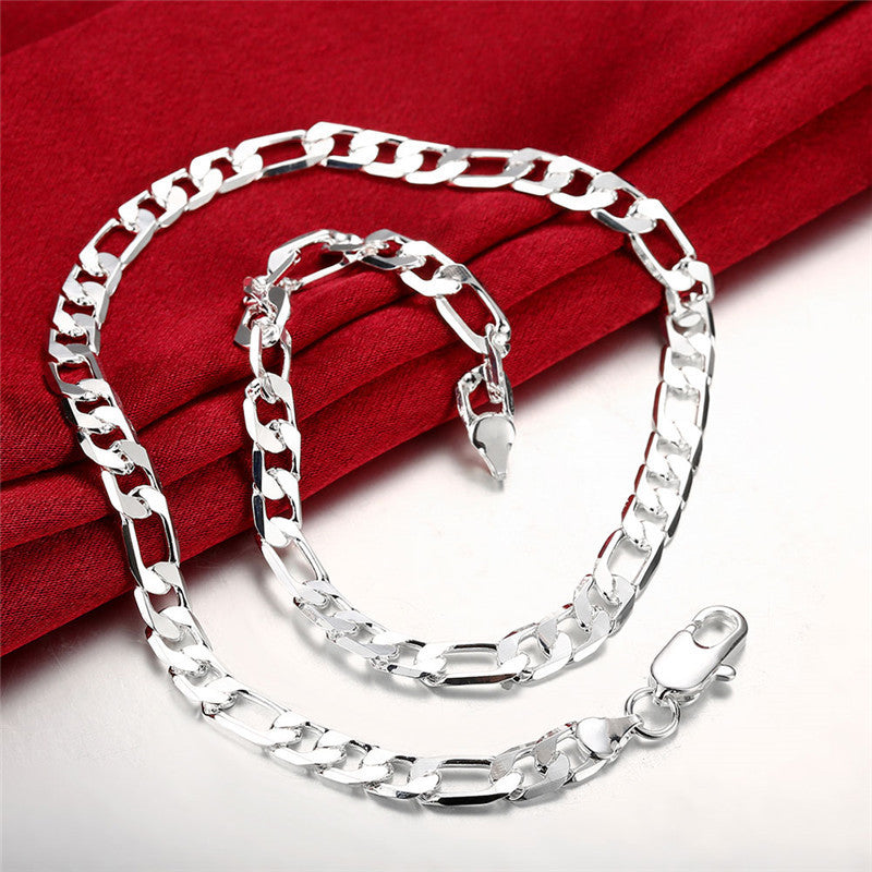 Men's Geometric Cuban Link Chain Necklace In Silver Plated Copper With Cuban Link Chain Curb Chain