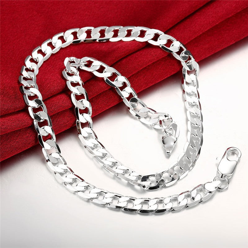 Men's Geometric Cuban Link Chain Necklace In Silver Plated Copper With Cuban Link Chain Curb Chain