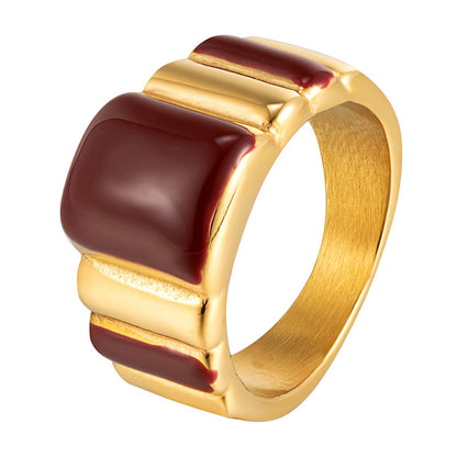 Geometric Enamel Titanium Steel Ring For Women In Wine Red, Perfect New Year Gift