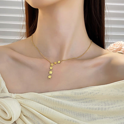 Simple Style Gold Star Choker Necklace For Women With Electroplated Titanium Steel Pendant