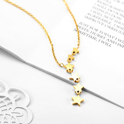 Simple Style Gold Star Choker Necklace For Women With Electroplated Titanium Steel Pendant