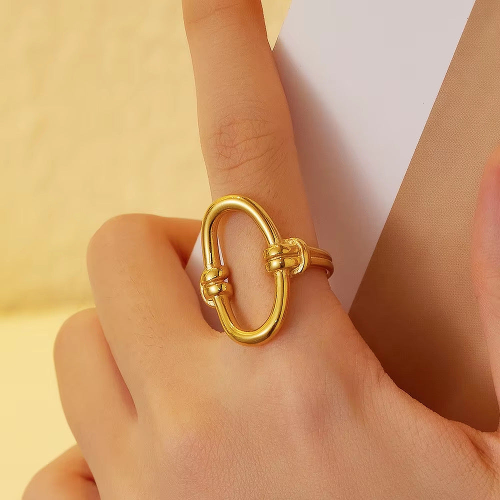 Simple Style Oval Titanium Steel Ring For Women In Gold, Perfect For Winter Wear
